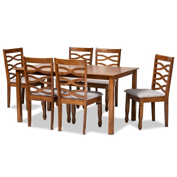 Baxton Studio Lanier Modern and Contemporary Grey Fabric and Walnut Brown Finished Wood 7-Piece Dining Set 186-10549-10520-Zoro
